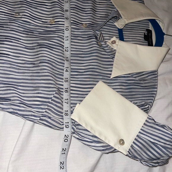 ST.JOHN stripe shirt blue beige size 4 - Picture 9 of 11